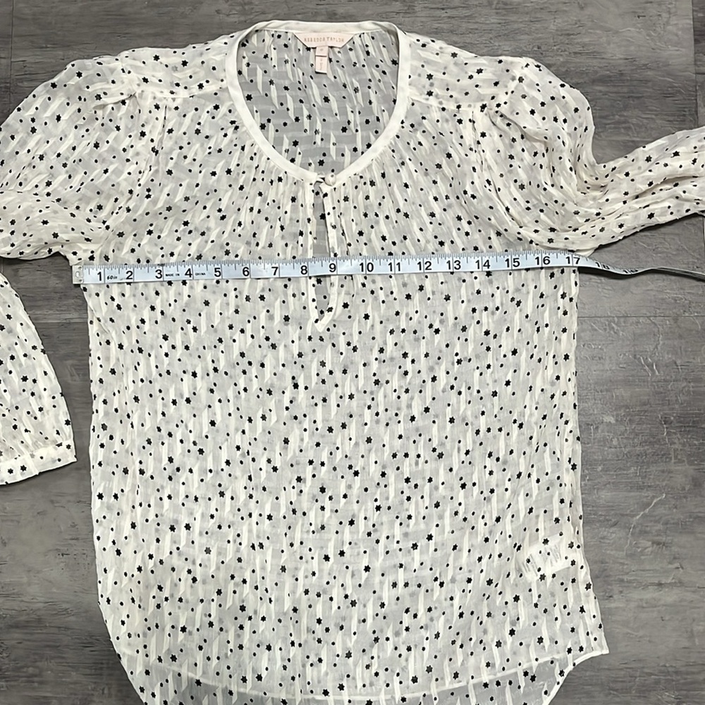 Rebecca Taylor Sheer Long Sleeve Cream Top Size 0 - Picture 6 of 11